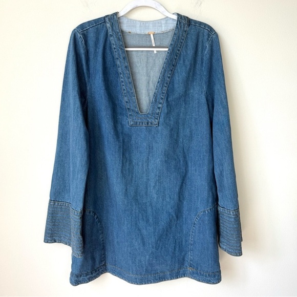 NWT Free People Dreaming Of Denim Shirt Dress Size Large Blue Retail $128 - Picture 4 of 9